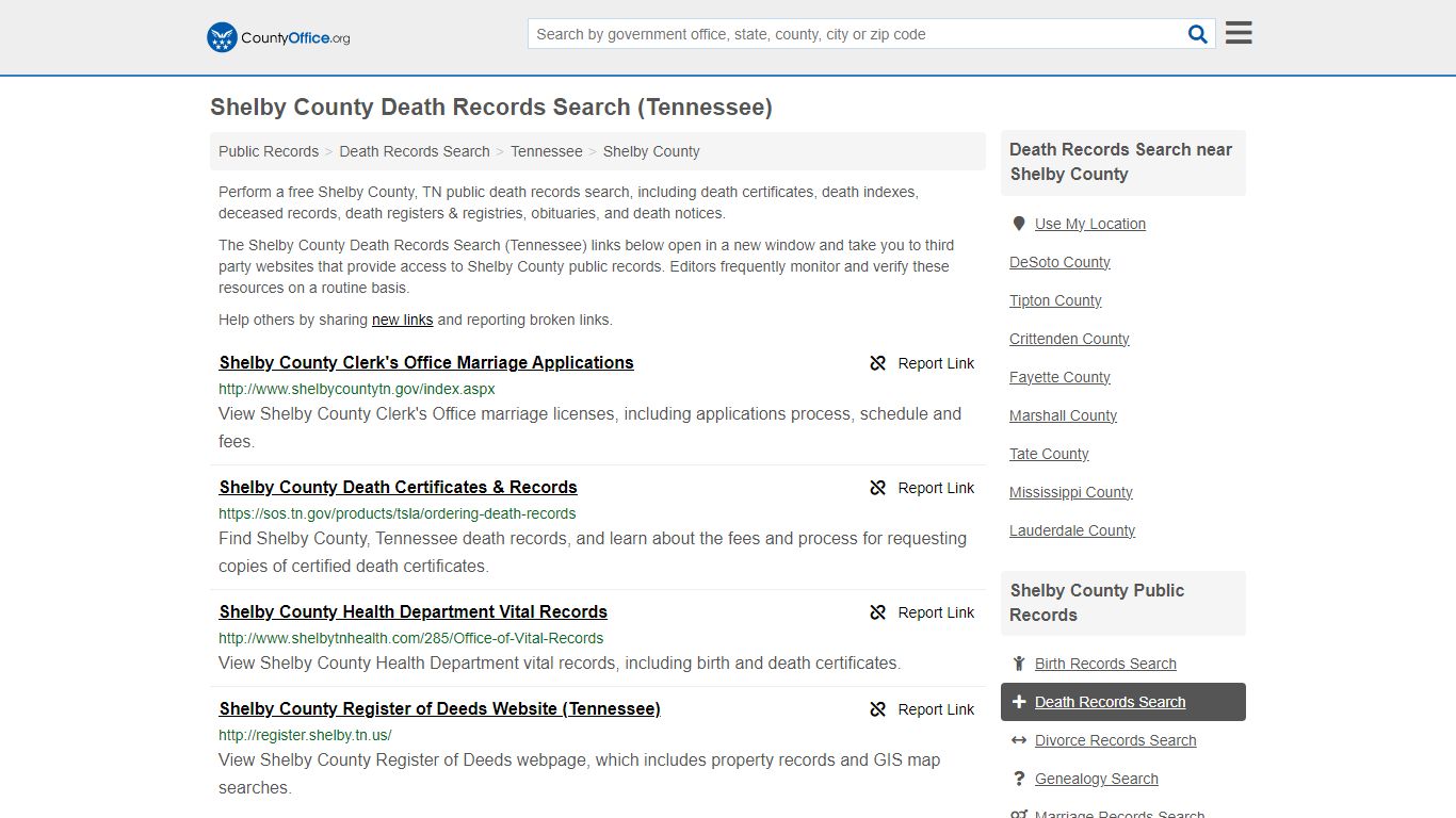 Shelby County Death Records Search (Tennessee) - County Office